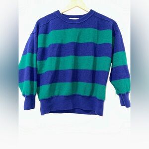 Madewell Blue and Green Striped Crewneck Sweater 100% merino wool!